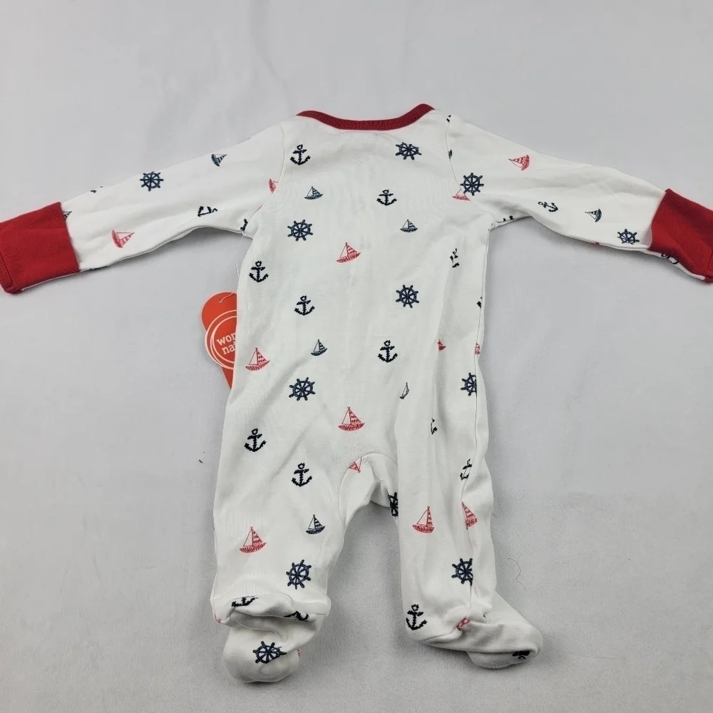 NWT set of 2 newborn sleep and play footed bodysuits‎ holiday nautical